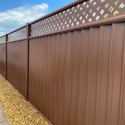 Storm Ready Maintenance Free 25yr Guarantee ColourFence Start End Metal Fence Panel Trellis 1.8m 6ft h x 2.35m 7.7ft w Brown