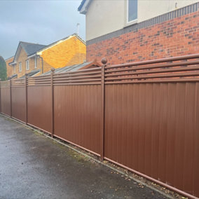 Storm Ready Maintenance Free ColourFence Extra Wide Metal Fence Panel Contemporary Trellis 5 Rail 1.8m 6ft h x 2.35m 7.7ft w Brown