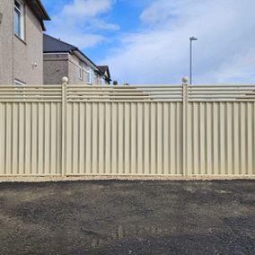 Storm Ready Maintenance Free ColourFence Extra Wide Metal Fence Panel Contemporary Trellis 5 Rail 1.8m 6ft h x 2.35m 7.7ft w Cream