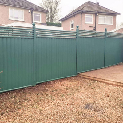 Storm Ready Maintenance Free ColourFence Extra Wide Metal Fence Panel Contemporary Trellis 5 Rail 1.8m 6ft h x 2.35m 7.7ft w Green