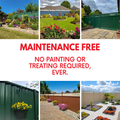 Storm Ready Maintenance Free ColourFence Extra Wide Metal Fence Panel Contemporary Trellis 5 Rail 1.8m 6ft h x 2.35m 7.7ft w Green