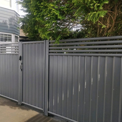 Storm Ready Maintenance Free ColourFence Extra Wide Metal Fence Panel Contemporary Trellis 5 Rail 1.8m 6ft h x 2.35m 7.7ft w Grey