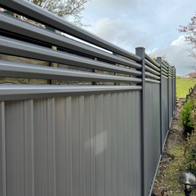Storm Ready Maintenance Free ColourFence Extra Wide Metal Fence Panel Contemporary Trellis 5 Rail 1.8m 6ft h x 2.35m 7.7ft w Grey