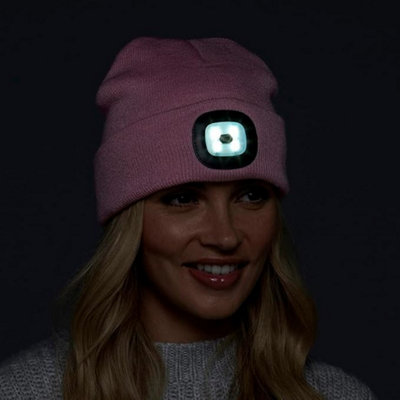 Storm Ridge Ladies Pink Beanie Hat With LED Light Torch