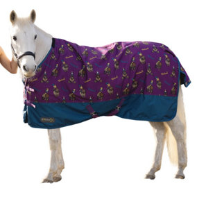 StormX Thelwell Collection Pony Friends 200g Standard Neck Horse Turnout Rug Imperial Purple/Pacific Blue (5 6")