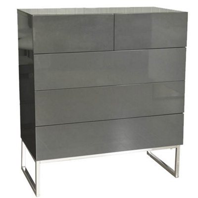 Strada High Gloss Chest Of 5 Drawers in Grey