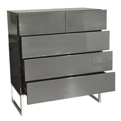 Strada High Gloss Chest Of 5 Drawers in Grey