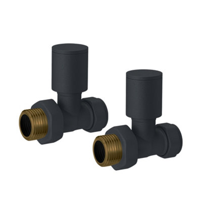 Straight Anthracite Radiator Valves (Round)