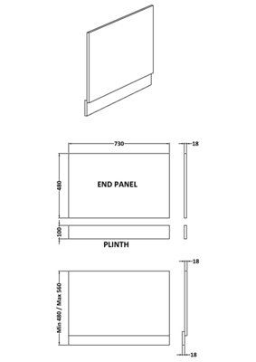 Straight Bath MDF End Panel & Plinth - 750mm - Soft Black - Balterley