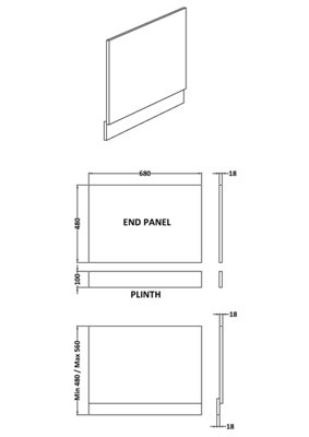 Straight Bath MFC End Panel & Plinth - 700mm - Woodgrain Charcoal Black - Balterley