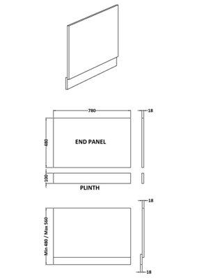 Straight Bath MFC End Panel & Plinth - 800mm - Woodgrain Anthracite - Balterley