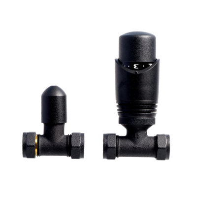 Straight Black Thermostatic Radiator Valve & Lockshield