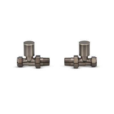 Straight Brushed Gun Metal Radiator Valves 15mm Brass Manual Heating Pair