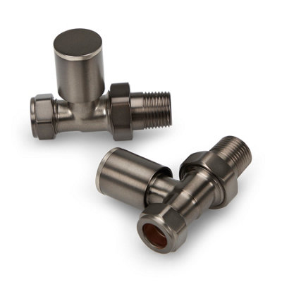 Straight Brushed Gun Metal Radiator Valves 15mm Brass Manual Heating Pair