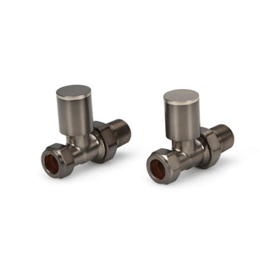 Straight Brushed Gun Metal Radiator Valves 15mm Brass Manual Heating Pair