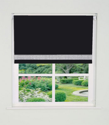 Straight Diamante Edge Border Blackout Roller Blind 165cm Drop x 160cm Black