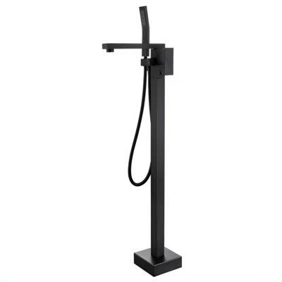 Straight Freestanding Matt Black Bath Tap With Shower