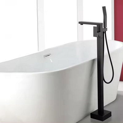 Straight Freestanding Matt Black Bath Tap With Shower