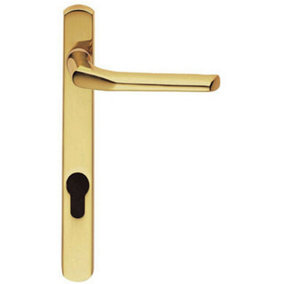 Straight Lever Door Handle on Lock Backplate Polished Brass 208mm X 25mm