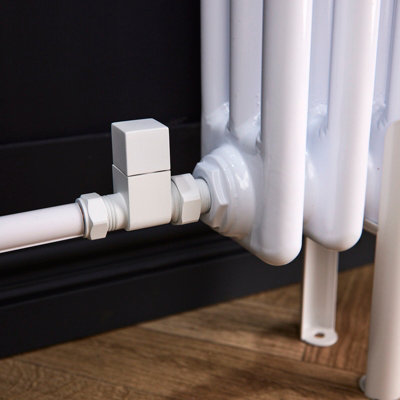 Straight Square Manual Radiator Valve Pack 15mm x 1/2 inch Matt White