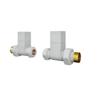 Straight Square Manual Radiator Valve Pack 15mm x 1/2 inch Matt White