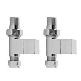 Straight Square Radiator Valves, Sold in Pairs - Chrome - Balterley