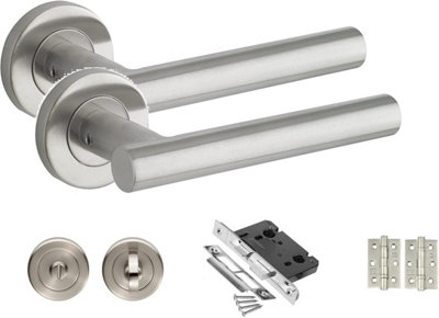 Straight T-Bar Lever on Rose  Stainless Steel Bathroom Handle Pack with Hinges