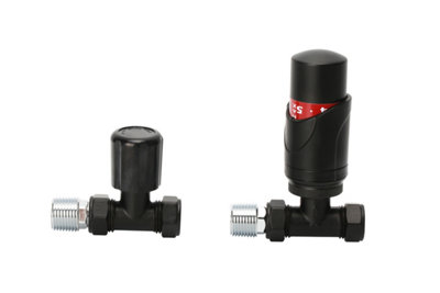 Straight Thermostatic Radiator valve & lockshield(Black) Buy 1 set get ...