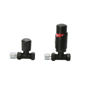 Straight Thermostatic Radiator valve & lockshield(Black) Buy 1 set get 2 sets