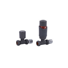 Straight Thermostatic Radiator valve & lockshield(Grey) Buy 1 set get 2 sets