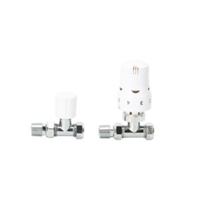 Straight Thermostatic Radiator valve & lockshield(White) Buy 1 set get 2 sets