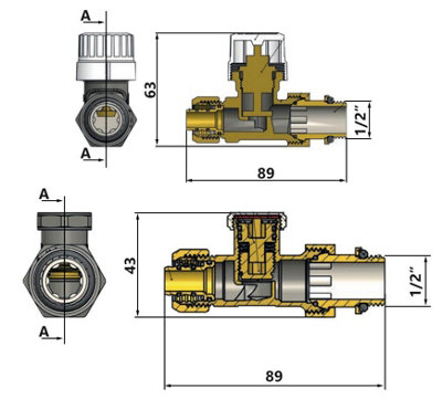 Straight Thermostatic Standard Radiator Brass Valve Set 1/2 Inch x PEX 16mm