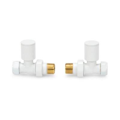Straight White Radiator Valves 15mm Brass Manual Heating Pair