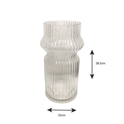 Straits Large Clear Ribbed Flower Vase 28.5cm