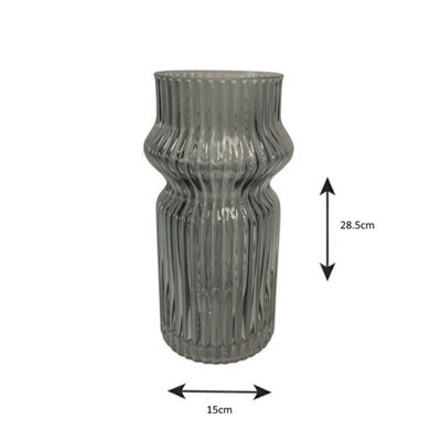 Straits Large Grey Tint Ribbed Flower Vase 28.5cm