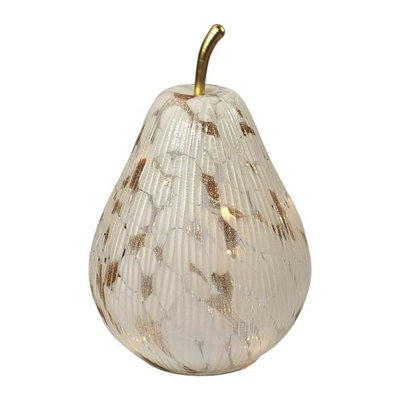Straits LED Gold Spotted Pear Ribbed Glass Ornament