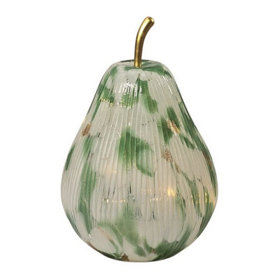 Straits LED Green Spotted Pear Ribbed Glass Ornament