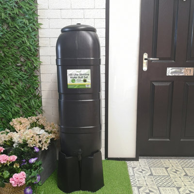 strata-100-litre-slimline-garden-water-butt-with-filter-kit-stand
