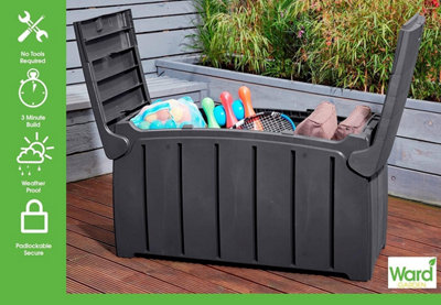 Strata 322L Heavy Duty Garden Storage Box / Seat, Lockable Trunk Grey