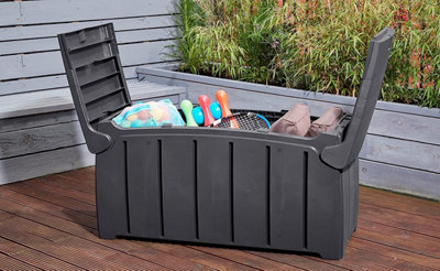 Strata 322L Heavy Duty Garden Storage Box / Seat, Lockable Trunk Grey
