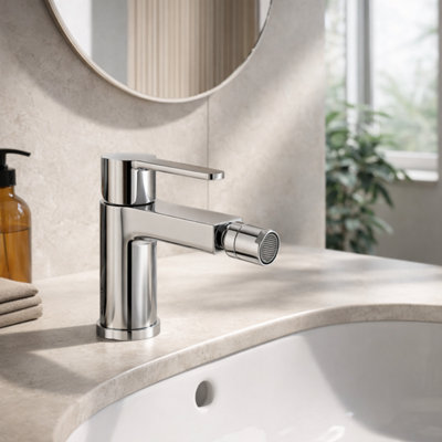 Strata Bidet Mixer Tap Chrome - Modern Single Lever Bidet Mixer with Pop-Up Waste, Solid Brass Construction