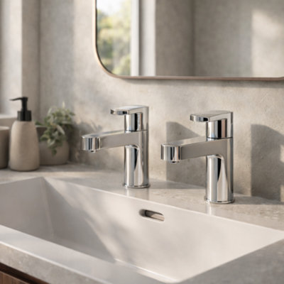 Strata Blade Bath Tap Pair Chrome - Modern 3/4" Pillar Taps - Solid Brass Construction - Easy Install - Durable Finish