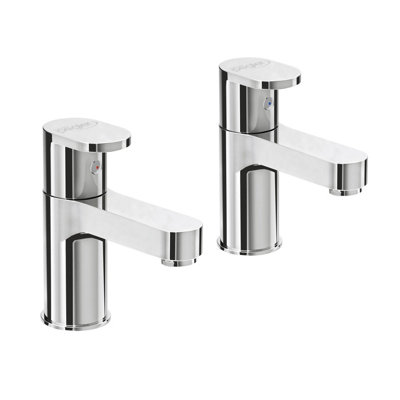 Strata Blade Bath Tap Pair Chrome - Modern 3/4" Pillar Taps - Solid Brass Construction - Easy Install - Durable Finish