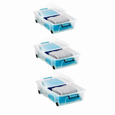 Strata Smart 30L Plastic Storage Boxes with Lids - Clear ( pack of 3 )