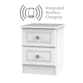 Stratford 2 Drawer Bedside  - WIRELESS CHARGING in White Ash (Ready Assembled)
