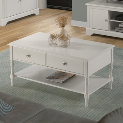 Stratford 2 Drawer Coffee Table White Shabby chic