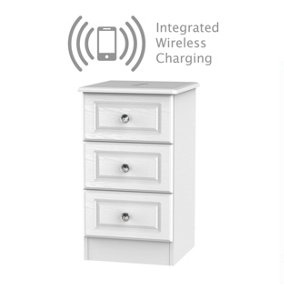 Stratford 3 Drawer Bedside  - WIRELESS CHARGING in White Ash (Ready Assembled)
