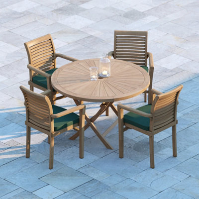 Stratford Teak Garden Dining Table & 8 Seat Chair Set - With Cream Cushions