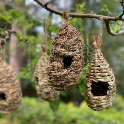 Straw and Raffia Bird Roosting Pouches (Set of 6) - 3