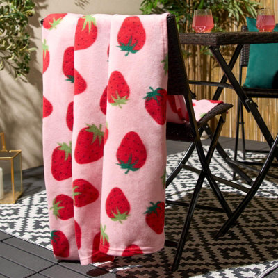 Strawberry Fleece Throw Over Bed Blanket Picnic Travel Warm Chair Sofa Bedspread - 3